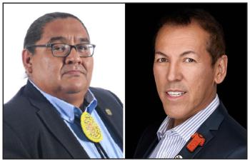Two photos, both of men in business suits. At left is the president of the Indian Resource Council and at right is the chief of Fort McKay Firt Nation.