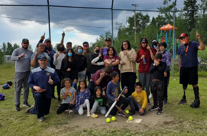 Youth at the Sandy Lake First Nation softball camp.