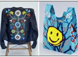Beaded Jacket and beaded bag with a happy face on it.