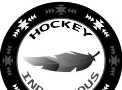 The logo for Hockey Indigenous looks like a hockey puck with the name of the website printed around a feather in the centre.